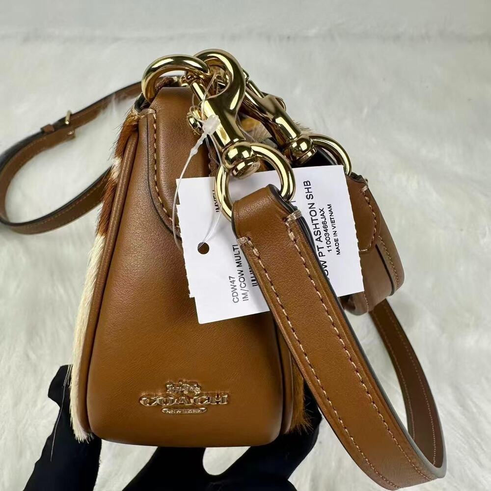 Coach Ashton Shoulder Bag In Haircalf With Cow Print Gold/Cow Multi CDW47 NWT - Picture 6 of 10